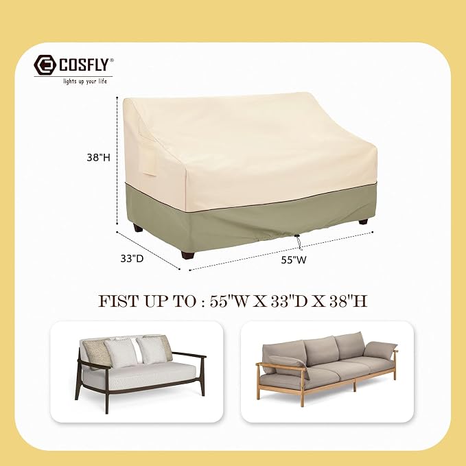 COSFLY Outdoor Furniture Patio Sofa Covers Waterproof, Outside Loveseat Covers Fits up to 55W x 33D x 38H inches - Image 2