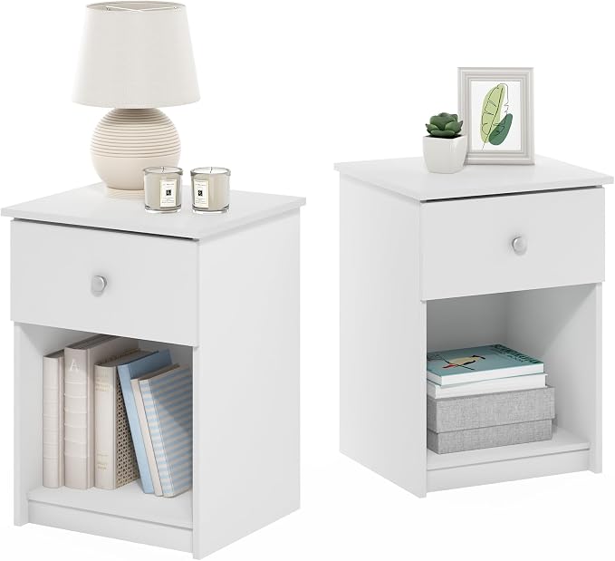 Furinno Tidur Nightstand, 2-Pack, White by Furinno-FitsYourSpaceFitsYourBudget