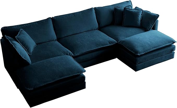 Luxury Modular Sectional Sofa with Ottoman, 111.5" Overstuffed U-Shaped Cloud Sofa, Premium Chenille Fabric Deep Seat Couch, Extra Wide Sectional for Living Room, Apartment & Office | Layer Cushions