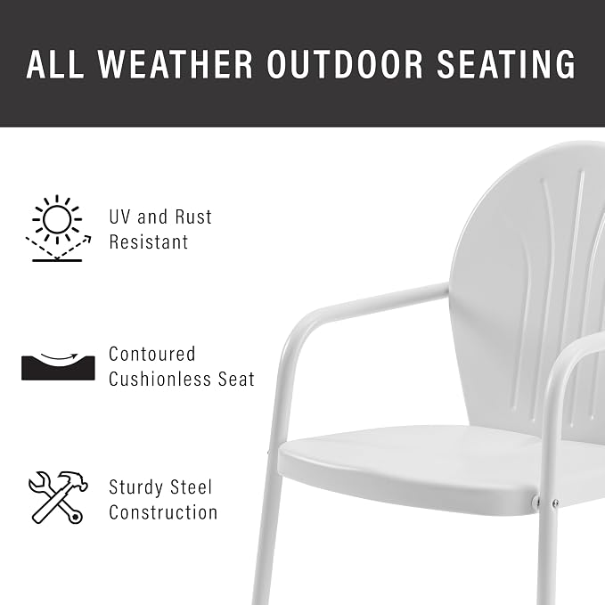 Crosley Furniture Griffith Outdoor Chair, Retro Metal Patio Chairs for Dining, Porch, Deck, Balcony, White - Image 7