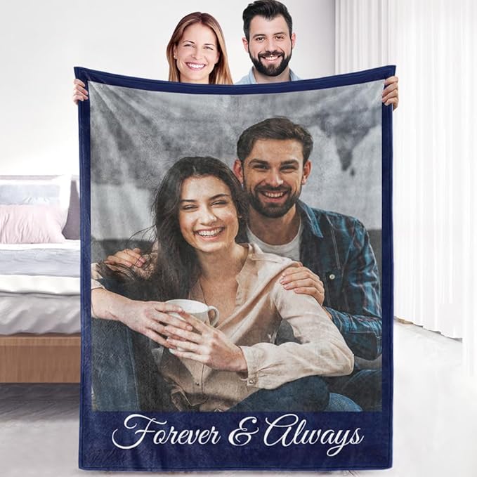 Ships Next Day, Custom Sherpa Fleece Blanket with Photos Text Soft Warm Custom Blanket Personalized Couples Gifts for Boyfriend Girlfriend Customized Picture Blanket Gifts for Christmas Valentines Day