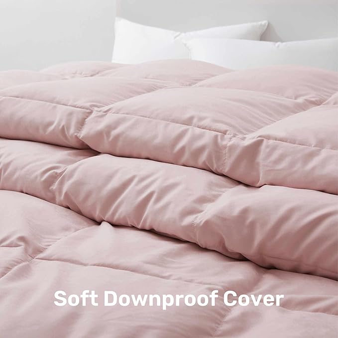UNIKOME Goose Feather Down Fiber Comforter California King Size, All Season Duvet Insert with Soft Downproof Cover, Cloud-Like Fluffiness Bed Comforters with Corner Tabs (Cal King, Pink, 108"X94")