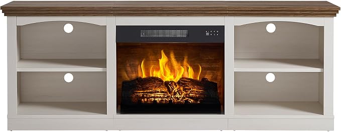 AMERLIFE 70" Farmhouse Fireplace TV Stand for TVs up to 80", Entertainment Center with 23" Fireplace, Open Shelves, One-Box Delivery, Media Console Table for Living Room, Distressed White - Image 9