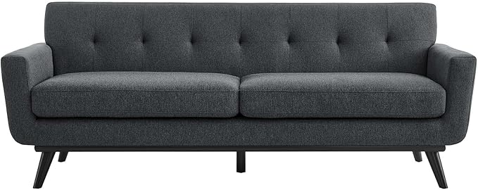 Modway Engage Mid-Century Modern Herringbone Fabric Sofa in Charcoal