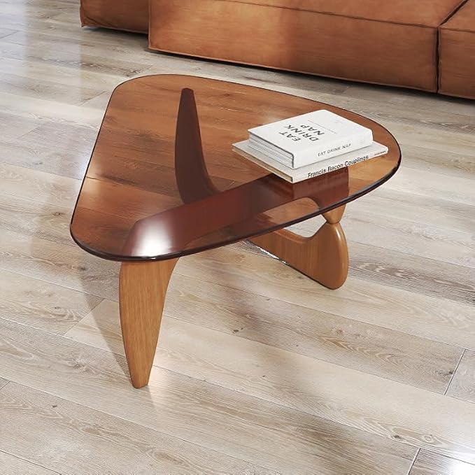 Glass Coffee Table for Living Room, Modern Mid Century Coffee Table, Rustic Brown Glass Coffee Table for Bedroom Living Room Reception Office Tables Unique Center Tables