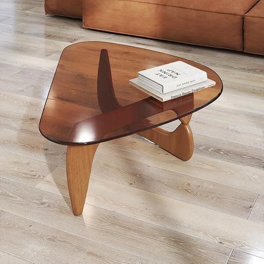 Glass Coffee Table for Living Room, Modern Mid Century Coffee Table, Rustic Brown Glass Coffee Table for Bedroom Living Room Reception Office Tables Unique Center Tables
