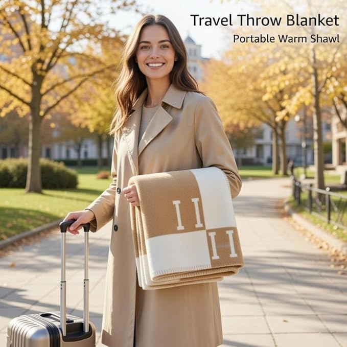 Fcteap h Blanket Soft Throw Blanket Faux Fleece Cashmere Plaid Warm Shawl Thick Knitted Plush Cozy Comfy for Women Throw Blanket for Sofa Couch Bed Queen King Size 55x66 in (Khaki-2)