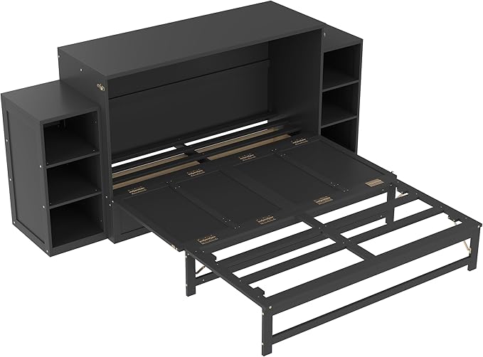 Bellemave Queen Murphy Bed, Cabinet Bed with 2 Shelves and Storage Drawers, Farmhouse Murphy Cabinet, Noisy Free, for Guest Bedroom, Living Room, Office, Vintage Dark Gray