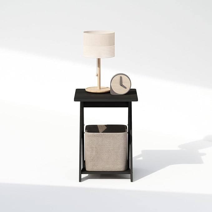 Furinno TIDUR Night Stand, Open Shelf Design X-Legs Nightstand, Criss-Crossed Bedside Table, End Table, Side Table, for Bedroom, Closet, Dorm, Espresso - Image 4