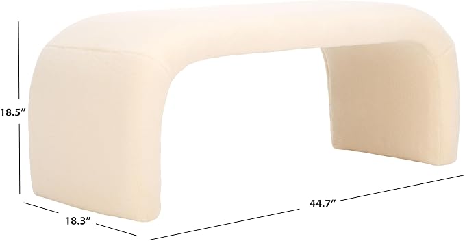 SAFAVIEH Home Collection Tenko Cream Faux Shearling Curved Waterfall Bench (Fully Assembled) - Image 2