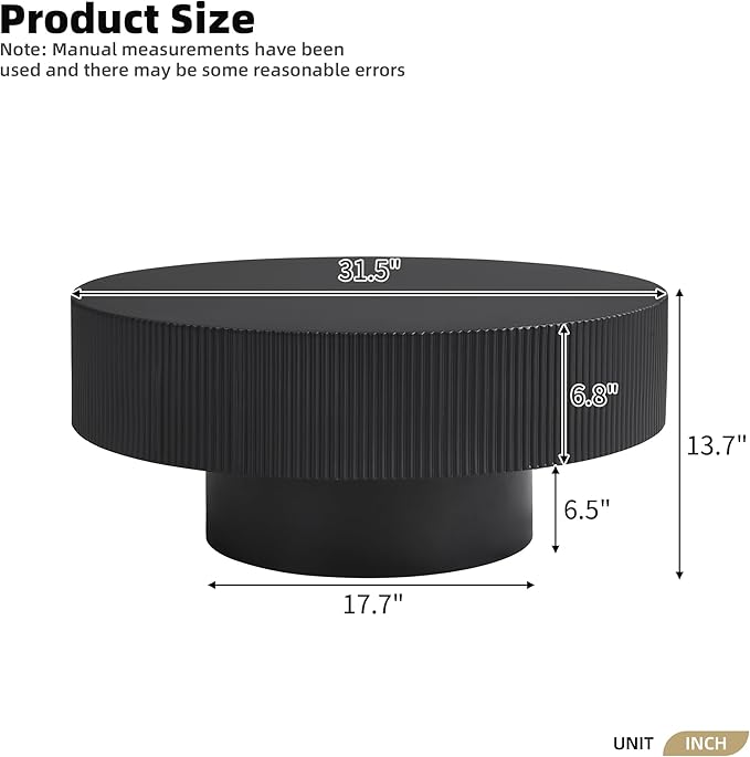 Merax Modern 31.5W Round Coffee Table with Sturdy Base, Wood Sofa Center Tables for Living Room, Reception Room, Easy Assemble, Black