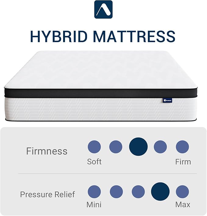 Avenco 10 Inch Queen Mattress in a Box, Medium Firm Hybrid Mattresses with Smarts™ Coil for Motion Isolation, Strong Edge Support, CertiPUR-US Certified