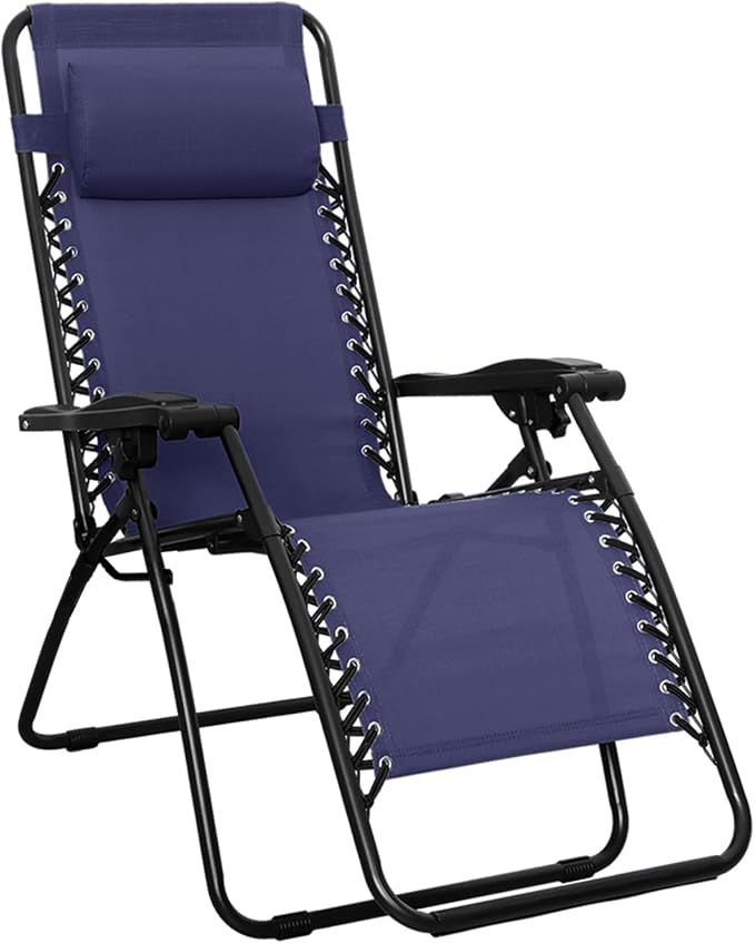 Amazon Basics Outdoor Portable Zero Gravity Reclining Lounge Chair with Headrest Pillow, Textilene, Lightweight, 26", Blue by AmazonBasics