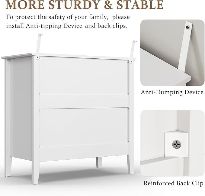 RoyalCraft Large 3 Drawer Dresser Set of 2, Fluted Wood Chest of Drawers with Storage, Modern Painted 30 inch Wide Nightstand for Bedroom Living Room Entryway, White - Image 6