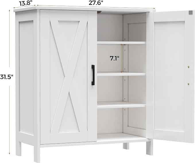 Homleke Farmhouse Shoe Cabinet with 2 Barn Doors & Wood Legs, 5-Tier Shoe Storage Cabinet with 3 Adjustable Shelves, Tall Shoe Rack Organizer for Closet, Shoe Organizer for Entryway, Hallway, White - Image 2