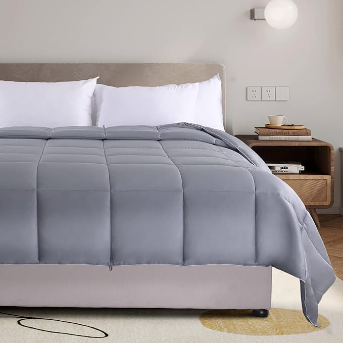 NEXHOME PRO Organic Natural Viscose from Bamboo Cooling Comforter,Light Grey 106" x 90" King Lightweight Down Alternative Cool Duvet Insert,Summer Bedding Blanket Cool for Hot Sleepers,8 Corner Tabs