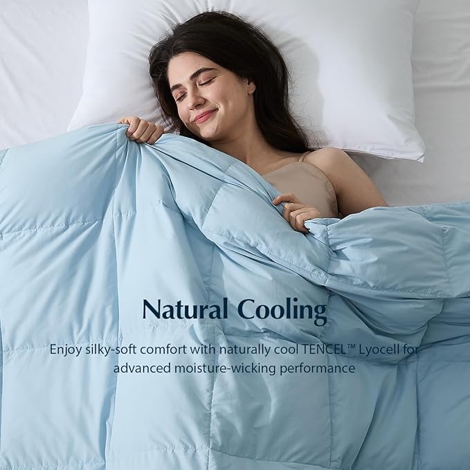 Pacific Coast Summer Goose Feather and Down Fiber Comforter Twin Size, Breathable Duvet Insert for Summer and Hot Sleepers, Natural Cooling Tencel Lyocell Shell, 8 Corner Tabs, Sky Blue, 68x90