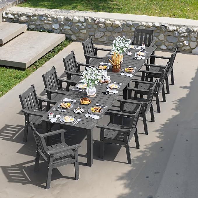 YEFU Outdoor Patio Dining Sets: All Weather 12 Piece Dining Table Set for 10 with Umbrella Hole & Aluminum Frame - Outdoor Furniture 2 Table and 10 Chairs for Outside Backyard/Porch/Deck Grey by YEFU
