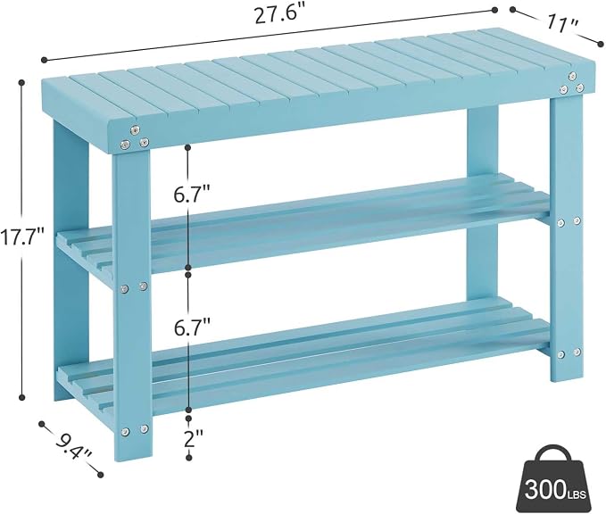 Apicizon Bamboo Shoe Rack for Entryway, 3-Tier Shoe Rack Bench for Front Indoor Entrance, Small Shoe Organizer with Storage, Blue - Image 3