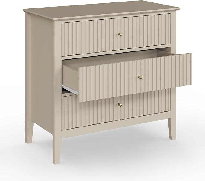 May in Color Large Beige 3 Drawer Dresser, Painted 30 Inch Tall Wood Nightstand with Storage, Wide Modern Chest of Drawers with Ball Bearing Slide for Bedroom Hallway Living Room Entryway Office - Image 9
