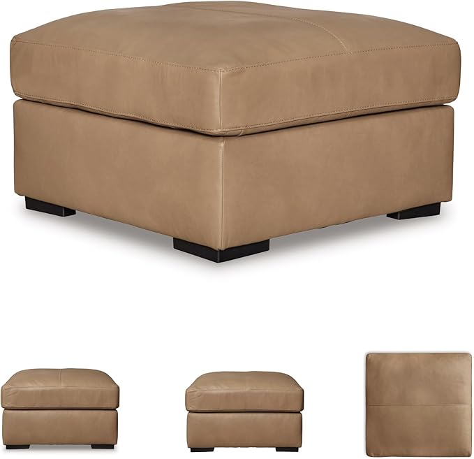 Signature Design by Ashley Bandon Contemporary Leather Match Upholstered Oversized Accent Ottoman, Light Brown