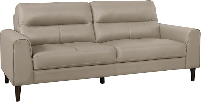Lexicon 2 Piece Living Room Furniture Sets, Top Grain Leather Leather Match Living Room Sofa Set, Track Arm, Solid Wood Legs, Comfy Couches Including Loveseat & Sofa, 2 Pieces, Latte