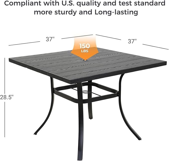 Grand patio 5-Piece Outdoor Dining Set, 4 Leather-Look Wicker Swivel Patio Chairs & 1 Square Dining Table, Black - Image 5