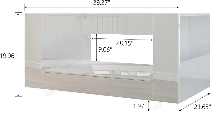 Glossy Coffee Table with Open Shelf Storage - High Gloss Modern Cocktail Table for Living Room, Bedroom, Office