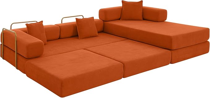 Eafurn L Shaped Convertible Sleeper Sofa Bed King Size Sleeper Sofabed, 7-in-1 DIY Combination Corduroy Folding Mattress Couch with Fixed-Shape Frame, Boneless Floor Sofa Couch