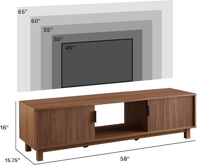 Walker Edison Arundo Fluted TV Stand for TVs up to 65 Inches, 58" TV Stand, Mocha - Image 5