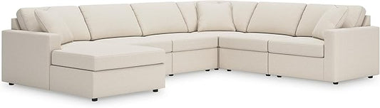 Signature Design by Ashley Modmax Stain Resistant Modern Modular U-Shaped 6-Piece Sectional with Chaise, Loose Reversible Cushions, Removable Covers and 3 Accent Pillows, White