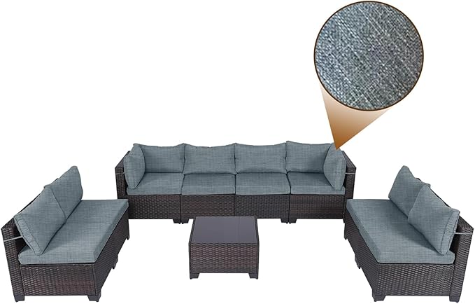 CHABATREE 9 Pieces Outdoor Patio Furniture Sets,Rattan Conversation Sectional Set,Manual Weaving Wicker Patio Sofa with Tea Table