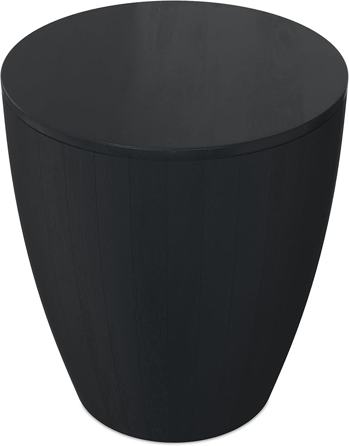 SIMPLIHOME Elmbrook End Table - 21 inch Wide Solid Mango Wood Round Drum Table with Vertical Panel Detailing in Black, Modern Nightstand or Plant Stand for Living Room or Bedroom, Assembled