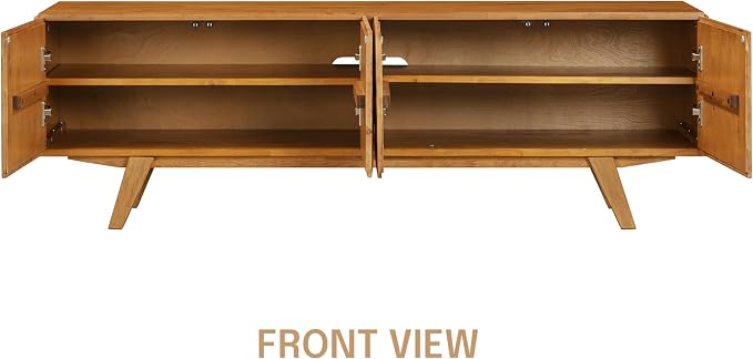 NTC Sapa Mid-Century Modern Solid Wood TV Stand 4-Door Media Console with Carved Geometric Fronts for TVs up to 75", Effortless Assembly, Teak Look - Image 4