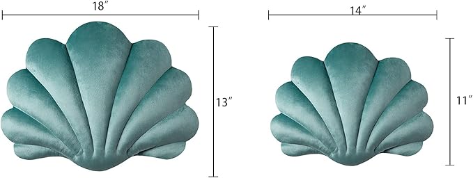 Ashler 3D Throw Pillows Shell Shaped Accent Throw Pillow, Soft Velvet Insert Included Cushion for Couch Bed Living Room, Pack of 1, Lake Blue, 14 X 11 inches