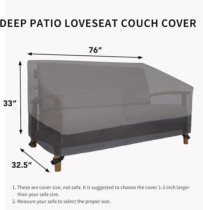 Easy-Going Heavy Duty 2 Seater Outdoor Loveseat Cover, Waterproof Windproof Patio Furniture Sofa Cover with Air Vent (76Wx32.5Dx33H inch, Gray/Dark Gray) - Image 6