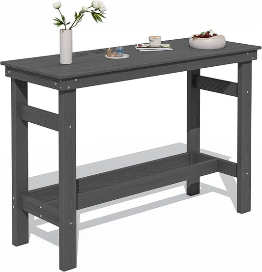 SERWALL 41" Outdoor Bar Table with 1.6" Umbrella Hole, HDPE Patio Bar Counter Height Table, All-Weather Rectangle Bar Table for Backyard, Garden, Poolside, Balcony - Grey by SERWALL