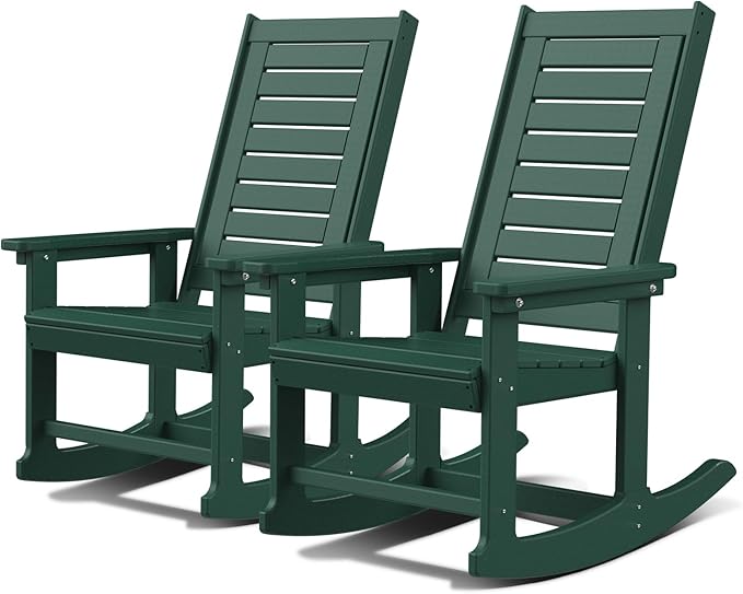 GREENVINES Outdoor Rocking Chairs | Set of 2 | Porch Rocker | HDPE Plastic | Forest | Oversized Rockers | High Back | Big & Tall | Ladder Back | for Patio Outside Backyard Balcony Garden by GreenVines