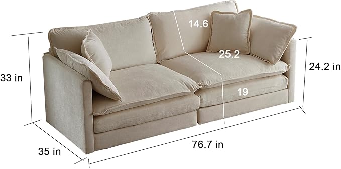 KEIKI Loveseat Sofa, Upholstered 2 Seater Couch with 1 Footrest, Oversized L-Shaped Sectional Sofa with Ottoman for Living Room Bedroom Office, Beige