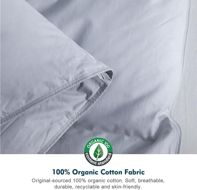 Gray Feathers Down Comforter Twin - 100% Organic Cotton, Medium Warm All Seasons Machine Washable Duvet Insert with Tabs (68x90, Mirage Grey)