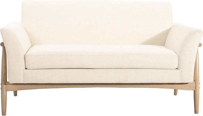 Christopher Knight Home Canna Fabric Flared Arms Loveseat, Comfy Upholstery 2 Seater Sofa, Wooden Frame Living Room Chair, Soft Seating Lounge Sofa for Bedroom/Office, Beige + Natural