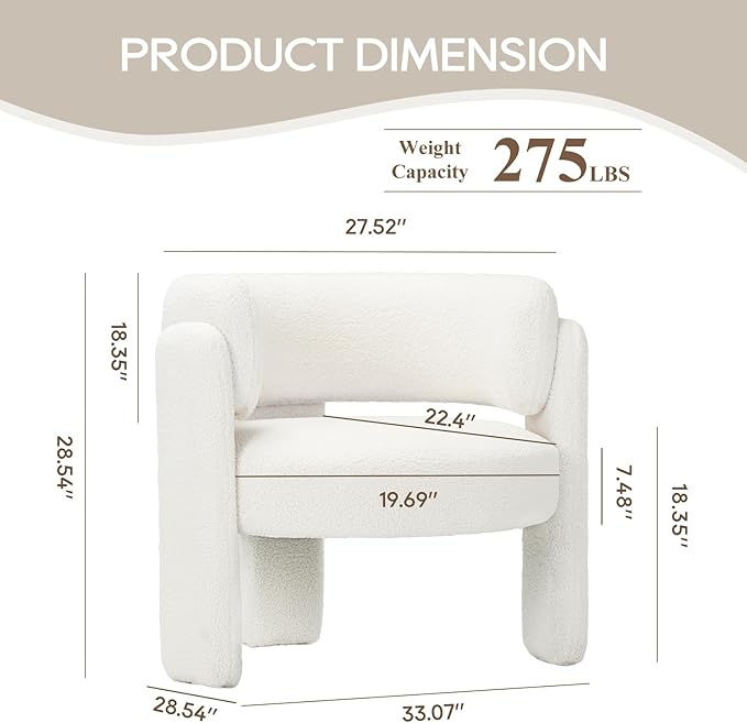 COLAMY Modern Accent Chair, Upholstered Barrel Chair, Comfy Sherpa Side Arm Chair with 3 Legs for Living Room, Bedroom, Reading, Cream