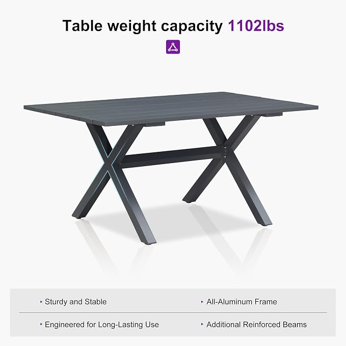 PURPLE LEAF Patio Dining Set for 6 All-Weather Wicker 7 Piece Aluminium Outdoor Table and Chairs Set Included Cushions for Backyard Indoor Decor Kitchen Modern Outdoor Furniture Set Grey and Navy - Image 7