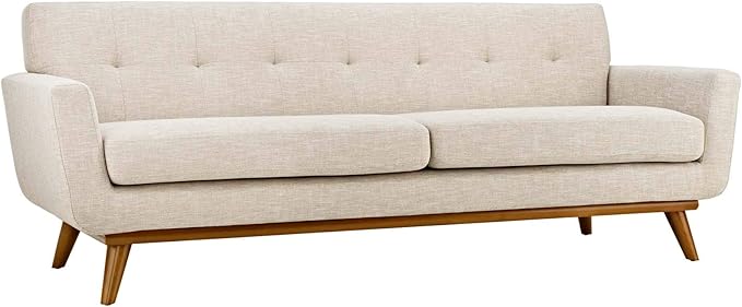 Modway Engage Mid-Century Modern Upholstered Fabric Sofa in Beige