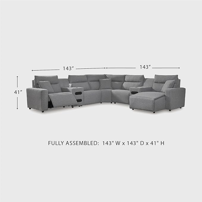 Signature Design by Ashley Modern ModMax II Stain Resistant U-Shape Left-Arm Facing 7-Piece Power Reclining Sectional with Chaise and Adjustable Headrest, Gray