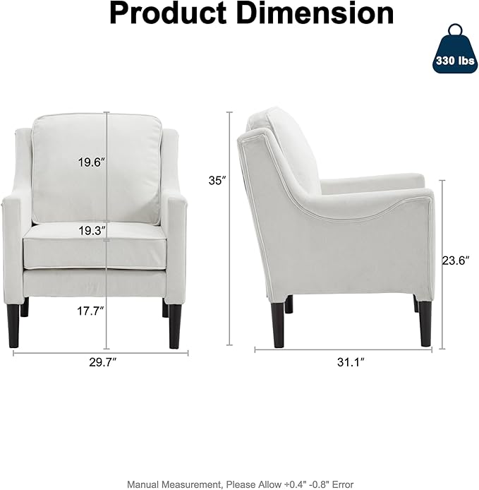 Ribilake Cream Accent Chair - High Back Upholstered Armchair, Comfy Living Room Arm Chair, Reading Accent Chairs for Bedroom, Apartment, Office, Single Sofa with Wood Legs