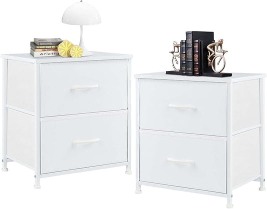 Night Stand Set of 2, Wide NightStands with 2 Drawers, Mid Century Small Nightstand with Adjustable Feets, Portable Bedside Table Set for Living Room, Entryway, Bed Room, White (2PCS) by Unknown