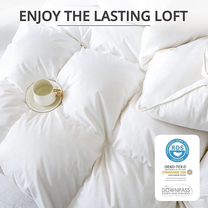 Globon Winter Down Comforter California King Size,Heavyweight Duvet Insert with 8 Corner Tabs,Noiseless Soft Shell,Machine Washable,White