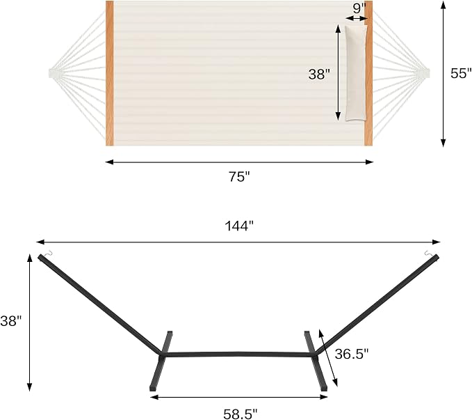 Homgava Two Person Hammock with Stand for Outside Heavy Duty, Outdoor Patio Hammock with Portable Steel Stand, Large Double Hammocks,480lbs Capacity.(Off White) - Image 4