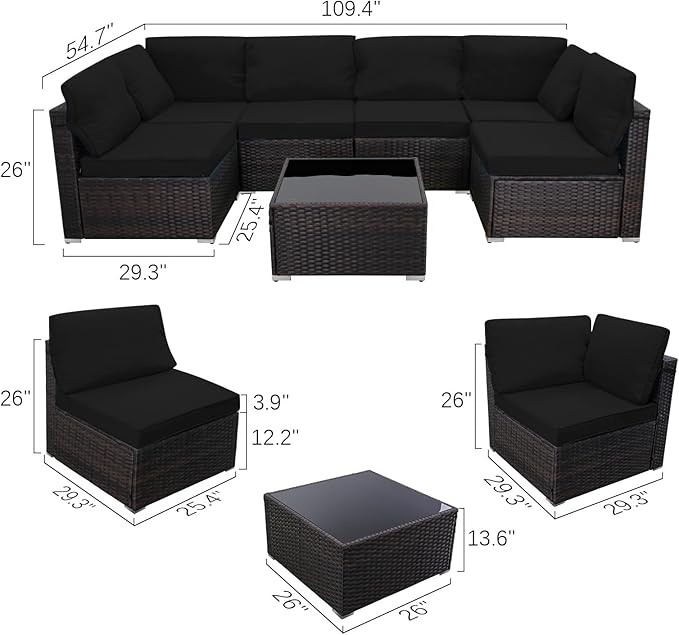 CHABATREE 7 Pieces Outdoor Patio Furniture Sets,Rattan Conversation Sectional Set,Manual Weaving Wicker Patio Sofa with Tea Table